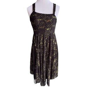 Revolution Black w/Gold Sequin Dance Dress Costume Sz MA FireFlies‎ Crisscross